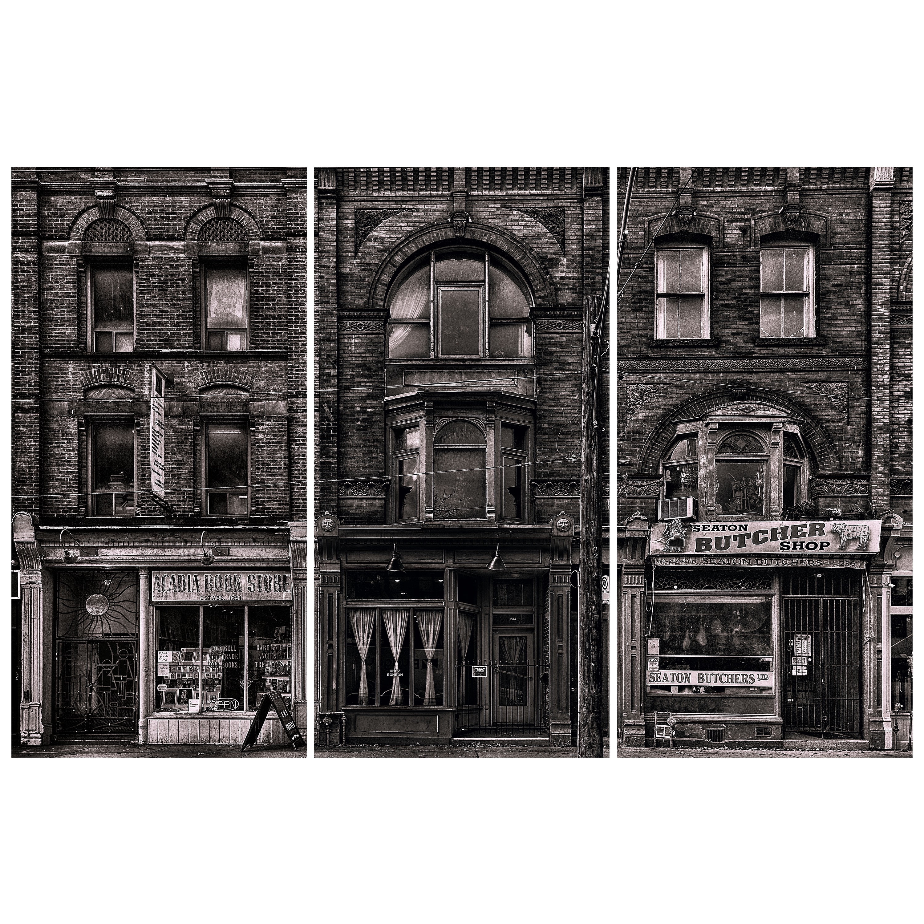 "Historic Brownstone Trio" Buildings Frameless Reverse Printed Tempered Art Glass Wall Art