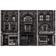 thumbnail image 1 of "Historic Brownstone Trio" Buildings Frameless Reverse Printed Tempered Art Glass Wall Art, 1 of 9