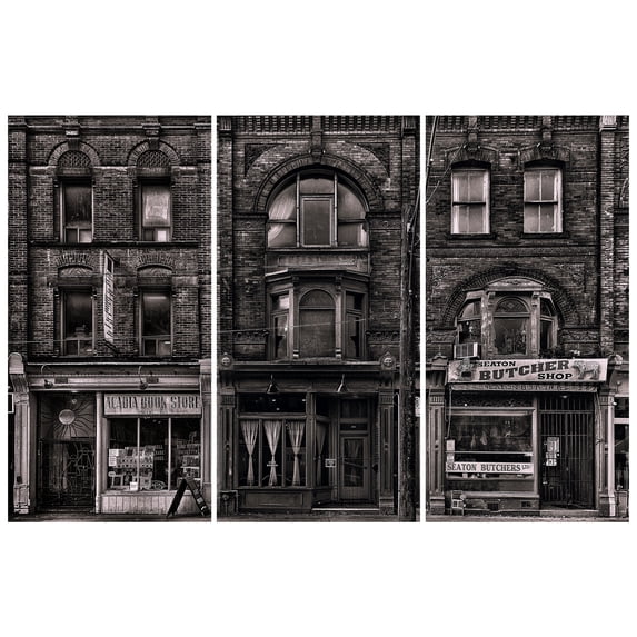 "Historic Brownstone Trio" Buildings Frameless Reverse Printed Tempered Art Glass Wall Art