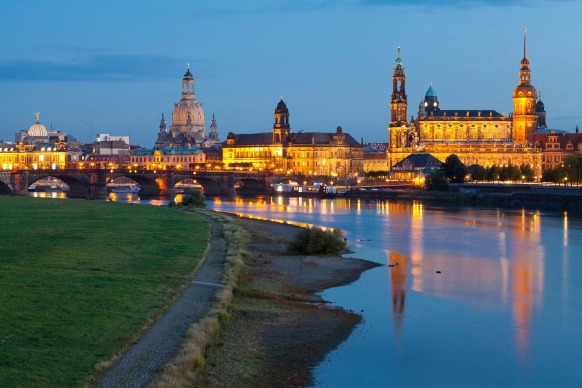 Historic Center of Dresden at dusk Elbe River Saxony Germany Canvas Art - Panoramic Images (36 x 12)