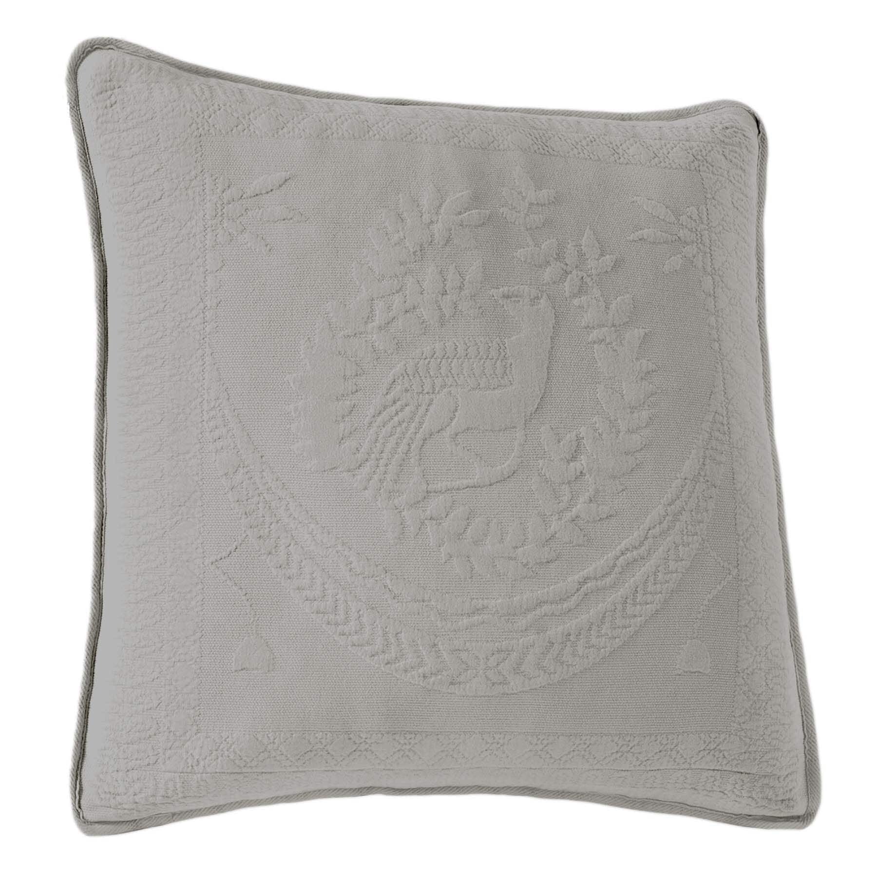 Gray Cotton Embroidered Square Decorative Pillow