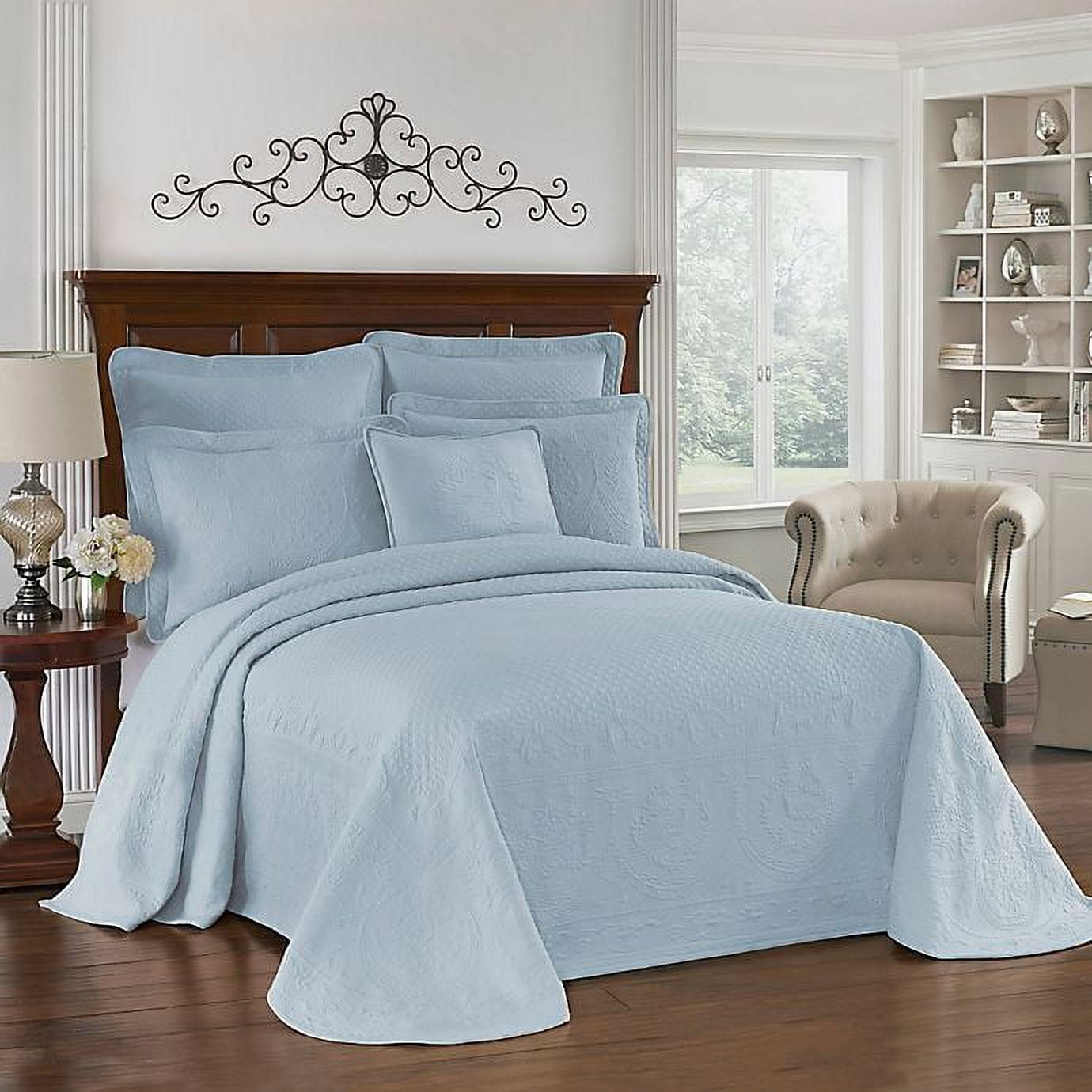 Charleston Blue King Cotton Matelasse Bedspread Set