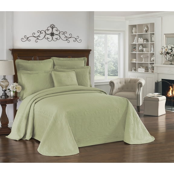 Historic Charleston King Charles Matelasse King Bedspread in Sage