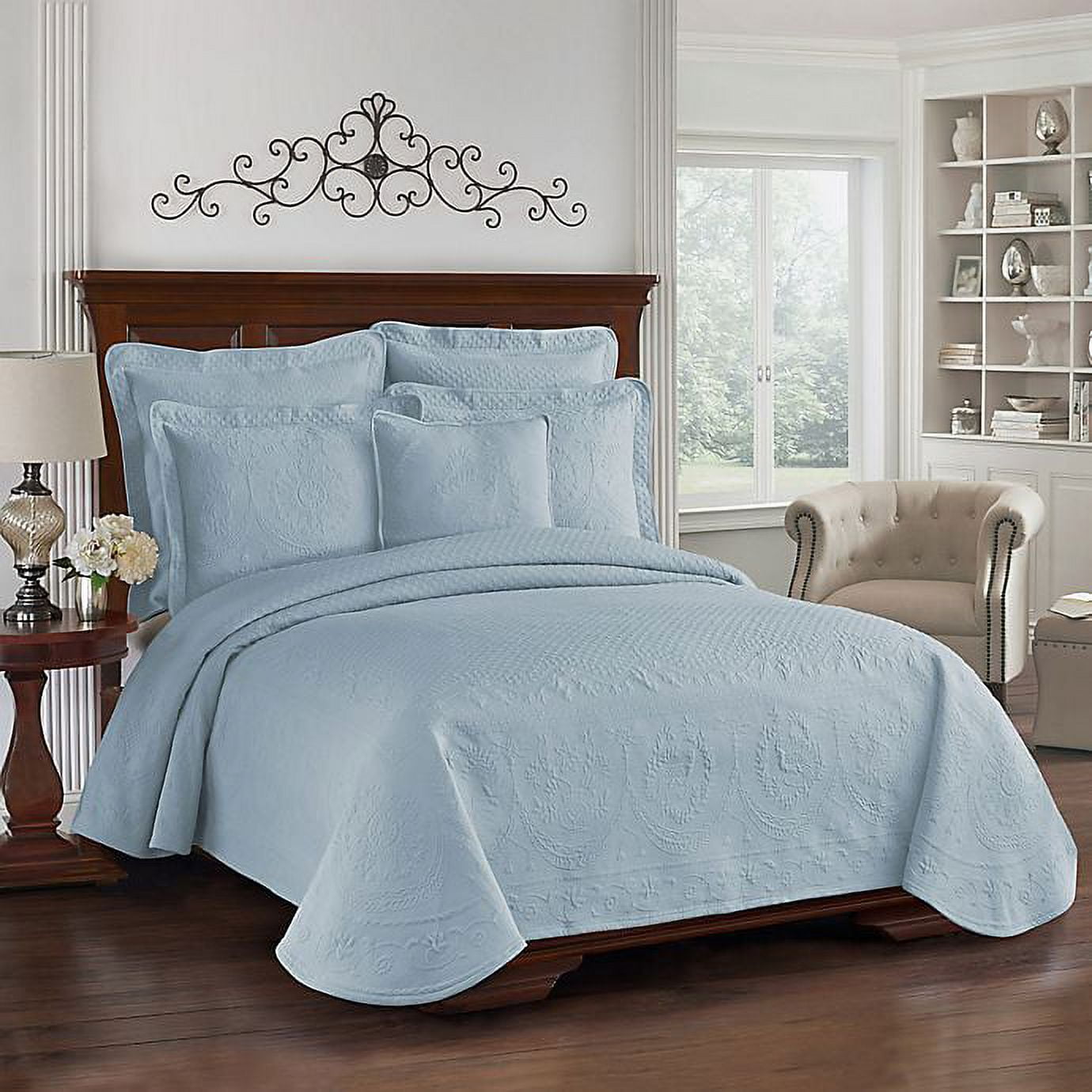 King Charles Blue Cotton Matelasse Queen Coverlet
