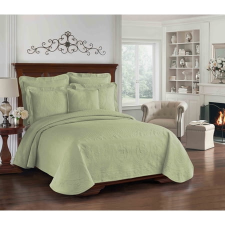 Historic Charleston King Charles Lightweight Cotton Matelasse Quilted Coverlet, Queen, Sage