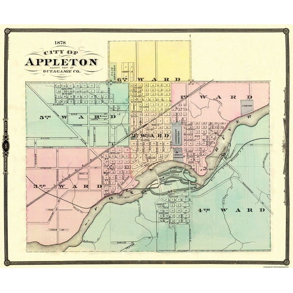 Historic City Map - Appleton Wisconsin - Snyder 1878 - 27.63 x 23 - Vintage Wall Art