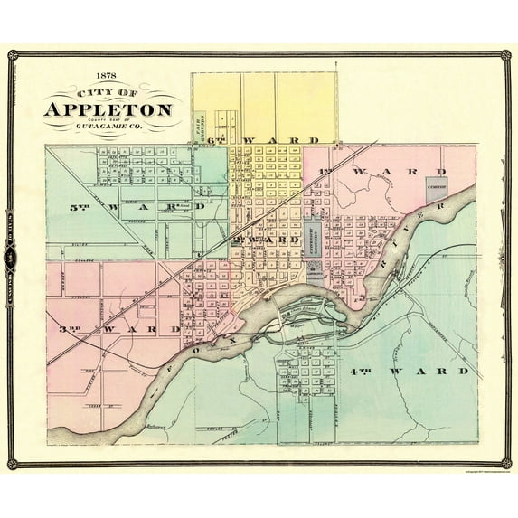 Historic City Map - Appleton Wisconsin - Snyder 1878 - Vintage Wall Art