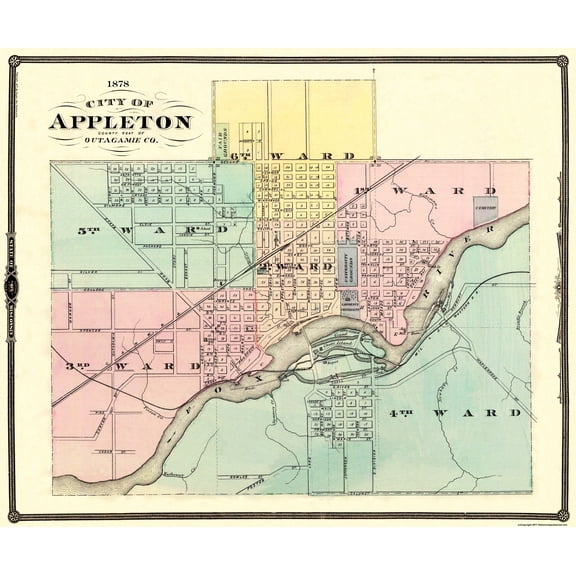 Historic City Map - Appleton Wisconsin - Snyder 1878 - Vintage Wall Art