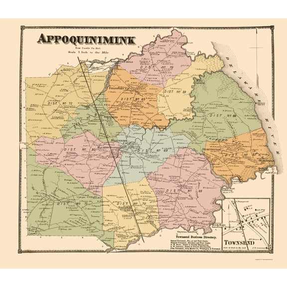 Historic City Map - Appoquinimink Delaware - Beers 1868 - 23 x 26.38 - Vintage Wall Art