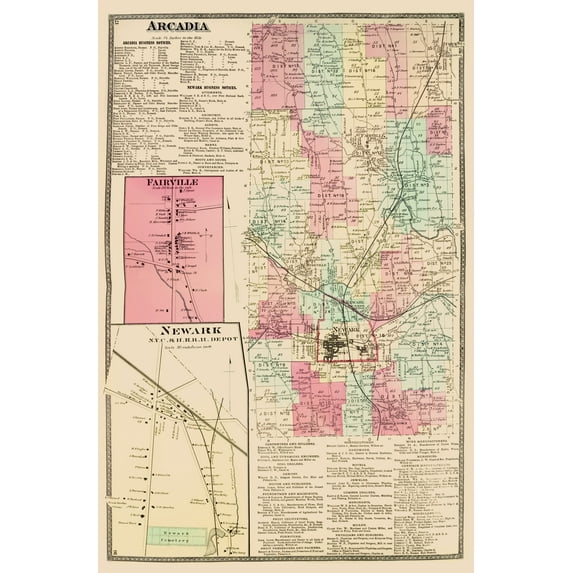 Historic City Map - Arcadia New York - Beers 1874 - 23 x 34.98 - Vintage Wall Art