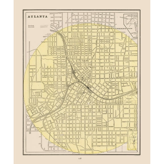 Historic City Map - Atlanta Georgia - Cram 1892 - 23 x 27.60 - Vintage Wall Art