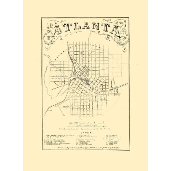 Historic City Map - Atlanta Georgia - Vincent 1864 - 23 x 31.52 - Vintage Wall Art
