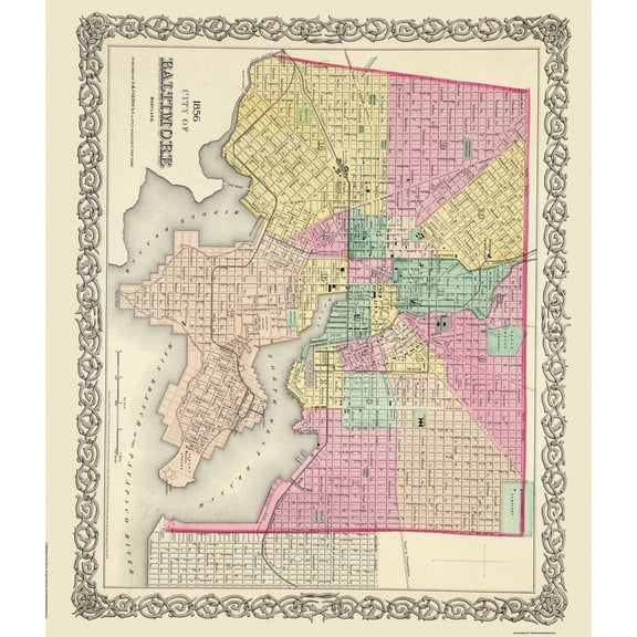 Historic City Map - Baltimore Maryland - Colton 1856 - Vintage Wall Art