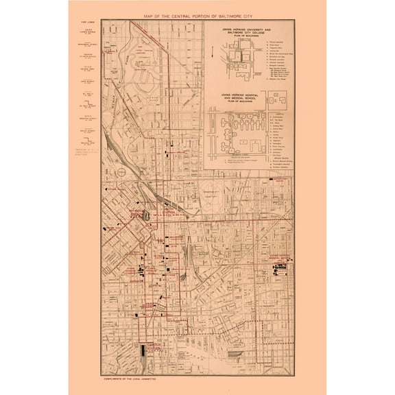 Historic City Map - Baltimore Maryland - Horn  1910 - 23 x 35.19 - Vintage Wall Art