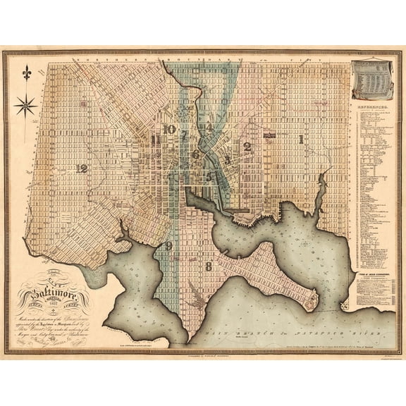 Historic City Map - Baltimore Maryland - Lucas 1822 - 29.63 x 23 - Vintage Wall Art