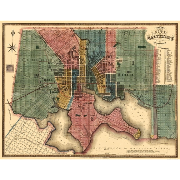 Historic City Map - Baltimore Maryland - Lucas 1836 - 29.81 x 23 - Vintage Wall Art