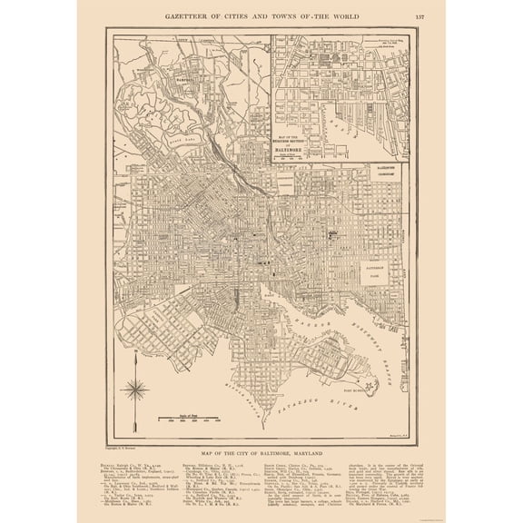 Historic City Map - Baltimore Maryland - Reynold 1921 - Vintage Wall Art
