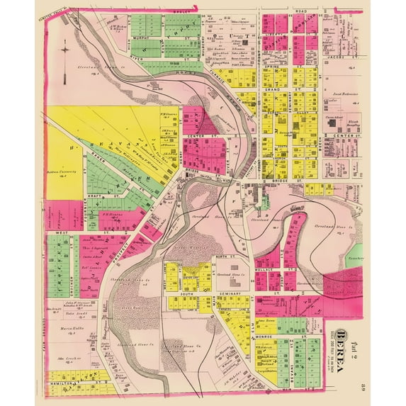 Historic City Map - Berea Ohio - Cram 1892 - Vintage Wall Art
