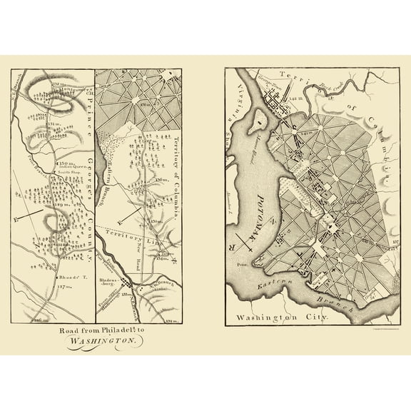 Historic City Map - Bladensburg Georgetown Washington DC - Moore 1802 - Vintage Wall Art
