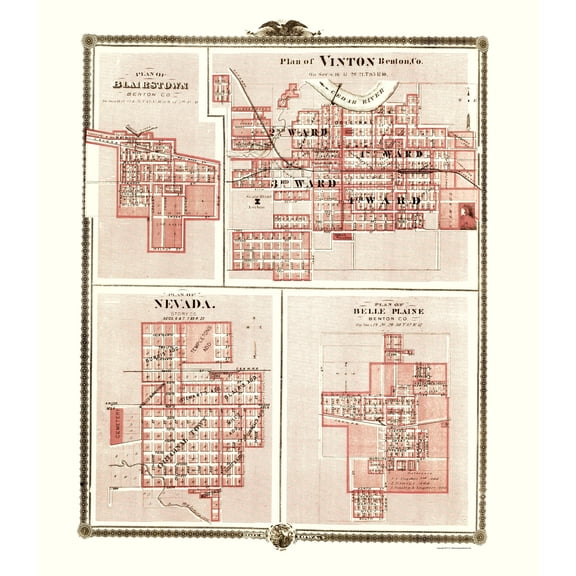 Historic City Map - Blairstown Vinton Nevada Belle Plaine Iowa - Andreas 1874 - 23x26 - Vintage Wall Art