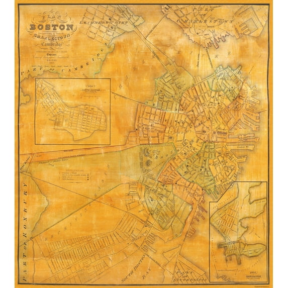Historic City Map - Boston Charlestown Cambridge Massachusetts - Smith 1835 - 23 x 25.63 - Vintage Wall Art