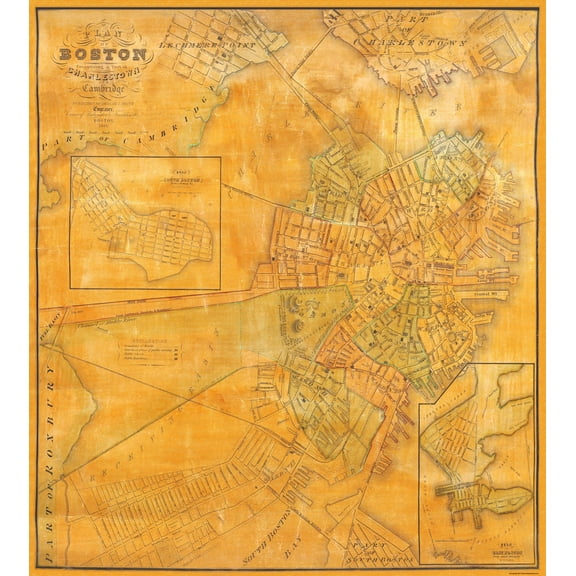 Historic City Map - Boston Charlestown Cambridge Massachusetts - Smith 1835 - Vintage Wall Art