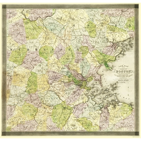 Historic City Map - Boston Massachusetts - Dearborn 1841 - Vintage Wall Art