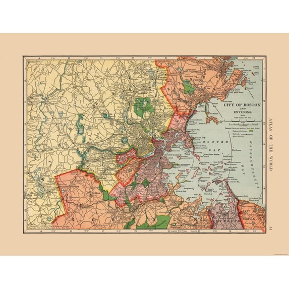 Historic City Map - Boston Massachusetts - Hammond 1910 - Vintage Wall Art