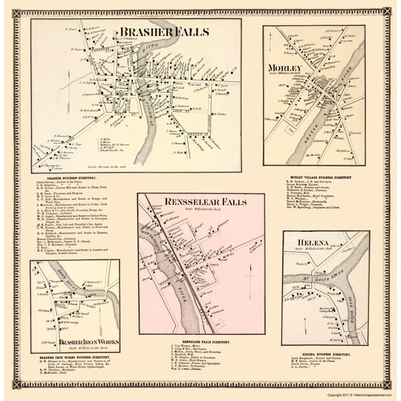 Historic City Map - Brasher Falls Morley Renssellear Falls Helena NY - Stone 1865
