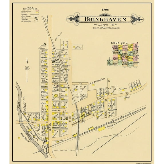Historic City Map - Brinkhaven Ohio - Cadwell 1896 - Vintage Wall Art