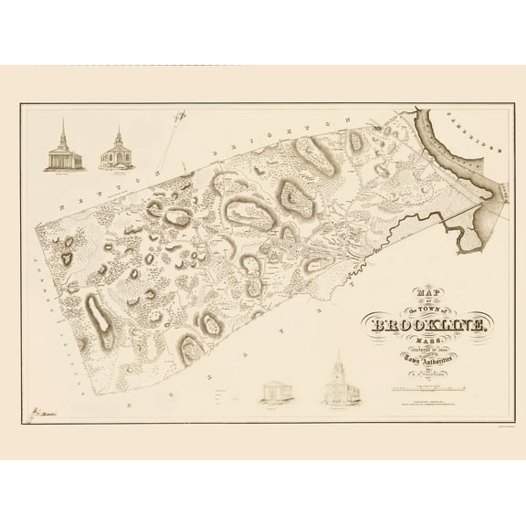 Historic City Map - Brookline Massachusetts County - Morse 1844 - 23 x 30.58 - Vintage Wall Art
