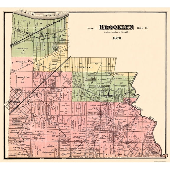 Historic City Map - Brooklyn Ohio - Titus 1876 - Vintage Wall Art