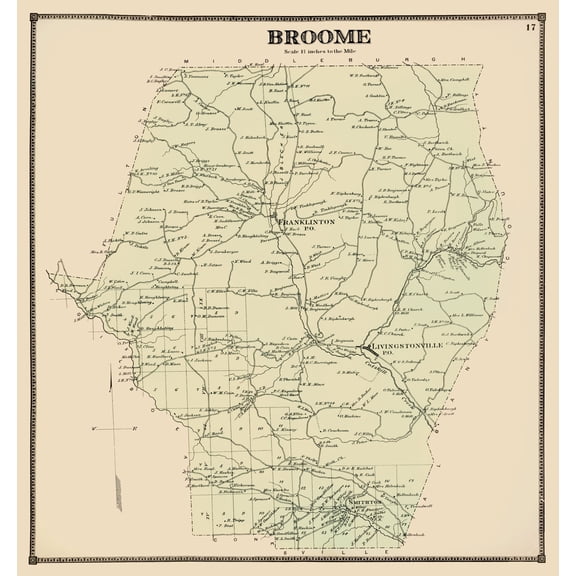 Historic City Map - Broome New York - Beers 1866 - 23 x 24.44 - Vintage Wall Art