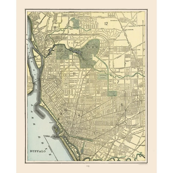 Historic City Map - Buffalo New York - Cram 1892 - 23 x 33 - Vintage Wall Art