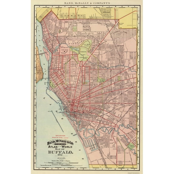 Historic City Map - Buffalo New York - Rand McNally 1892 - Vintage Wall Art