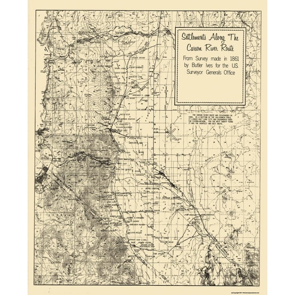 Historic City Map - Carson Nevada River Settlement - Ives 1861 - Vintage Wall Art