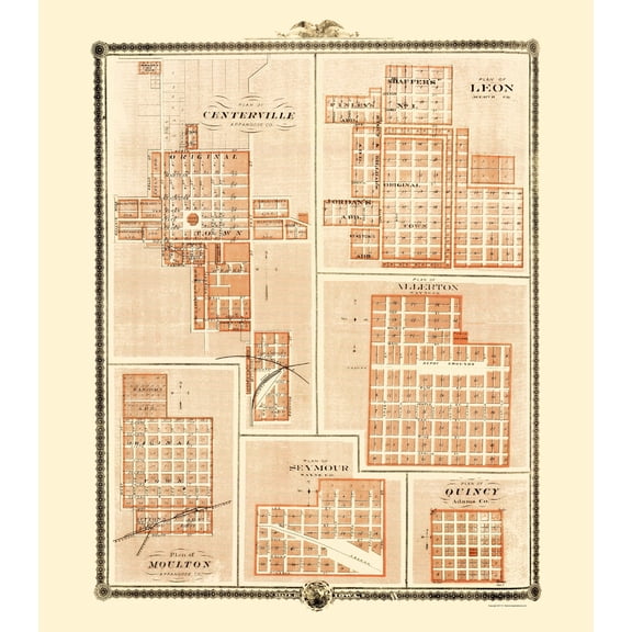 Historic City Map - Centerville Leon Allerton Seymour Quincy Iowa - Andreas 1874 - 23 x 26 - Vintage Wall Art