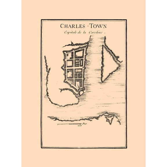 Historic City Map - Charles Town South Carolina - 1780 - 23 x 30.91 - Vintage Wall Art