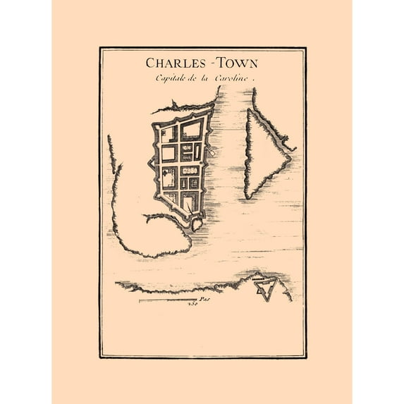 Historic City Map - Charles Town South Carolina - 1780 - 23 x 30.91 - Vintage Wall Art