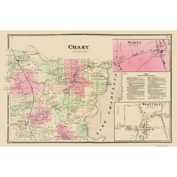 Historic City Map - Chazy New York  - Beers 1869 - 23 x 34.99 - Vintage Wall Art