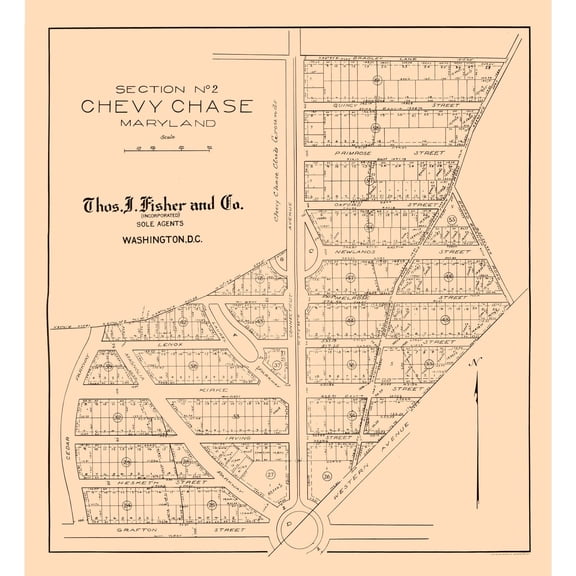 Historic City Map - Chevy Chase Maryland - Fisher 1890 - 23 x 25.14 - Vintage Wall Art