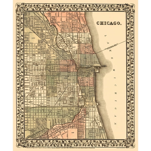 Historic City Map - Chicago Illinois - Mitchell 1870 - Vintage Wall Art