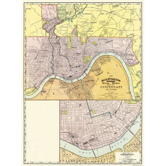 Historic City Map - Cincinatti Ohio - Rand McNally 1897 - Vintage Wall Art