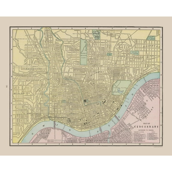 Historic City Map - Cincinnati Ohio - Cram 1892 - Vintage Wall Art