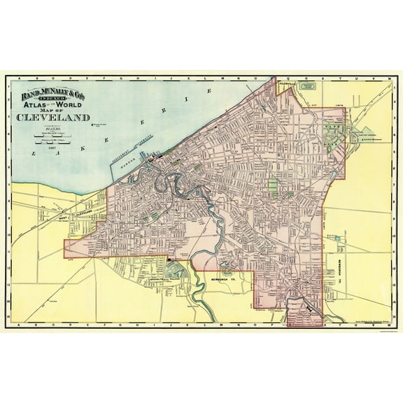 Historic City Map - Cleveland Ohio - Rand McNally 1897 - 35.19 x 23 - Vintage Wall Art