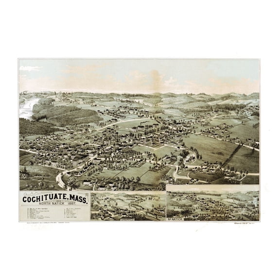 Historic City Map - Cochituate Massachusetts - Norris 1887 - 31.66 x 23 - Vintage Wall Art