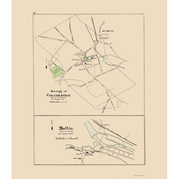 Historic City Map - Colchester Baltic Connecticut - Hurd 1893 - 23 x 26.44 - Vintage Wall Art
