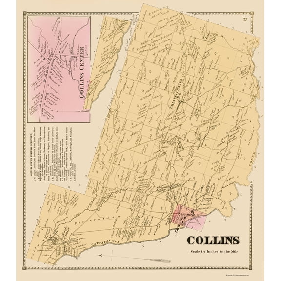 Historic City Map - Collins New York - Stone 1866 - 23 x 26.00 - Vintage Wall Art