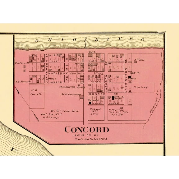 Historic City Map - Concord Kentucky - Titus 1877 - 23 x 31.09 - Vintage Wall Art
