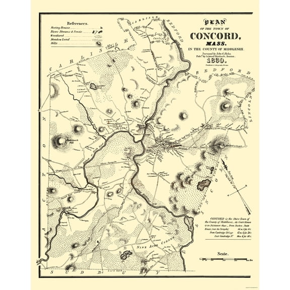 Historic City Map - Concord Massachusetts - Pendleton 1830 - Vintage Wall Art